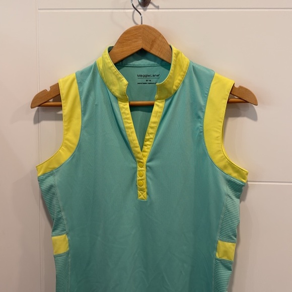 Maggie Lane Sleeveless Aqua and Yellow Women's Top size medium - Picture 3 of 7